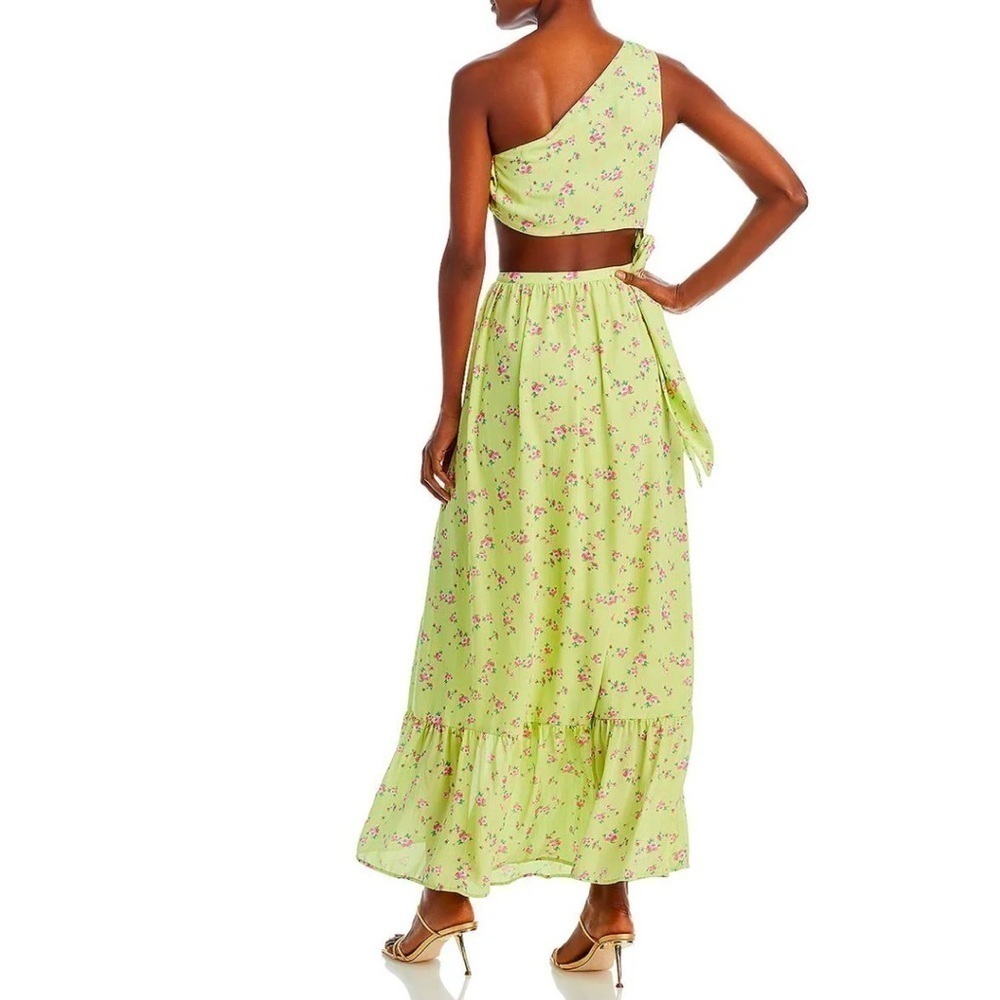 NWT WAYF DARLIN CUT-OUT FLORAL ONE SHOULDER MAXI DRESS LEMON DITSY PINK SIZE M - Picture 2 of 9